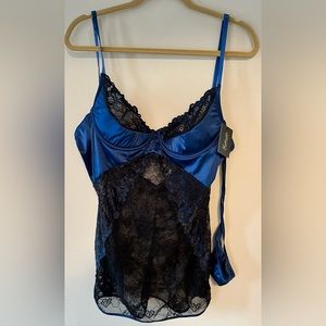 Fredericks of Hollywood Andrina Chemise  Blue/Black  1X New With Tags